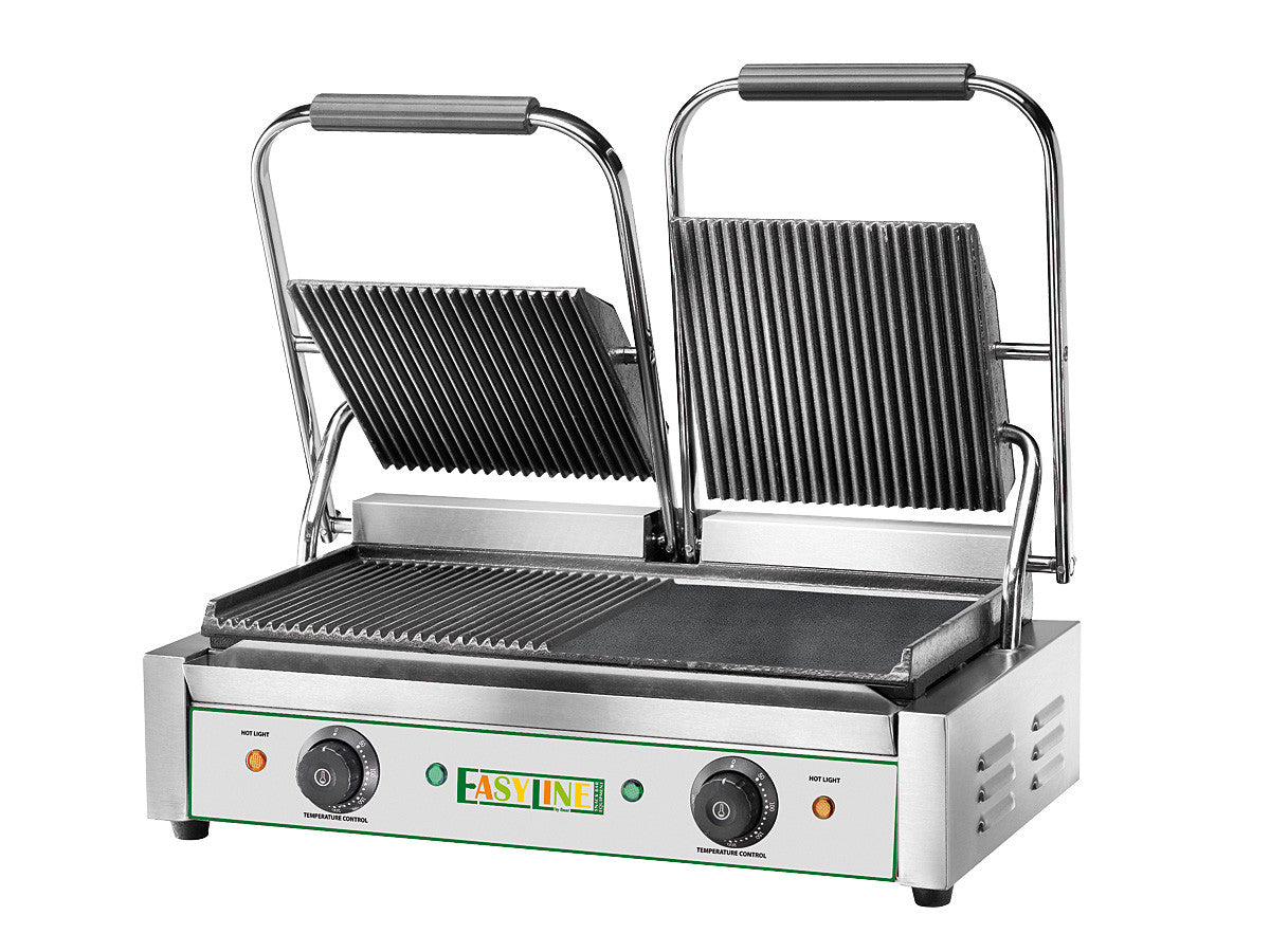 Kontaktgrill 570 x 305 x 210 / 500 - Kombi-Grillplatte - Edelstahl - Guss-Kochplatte