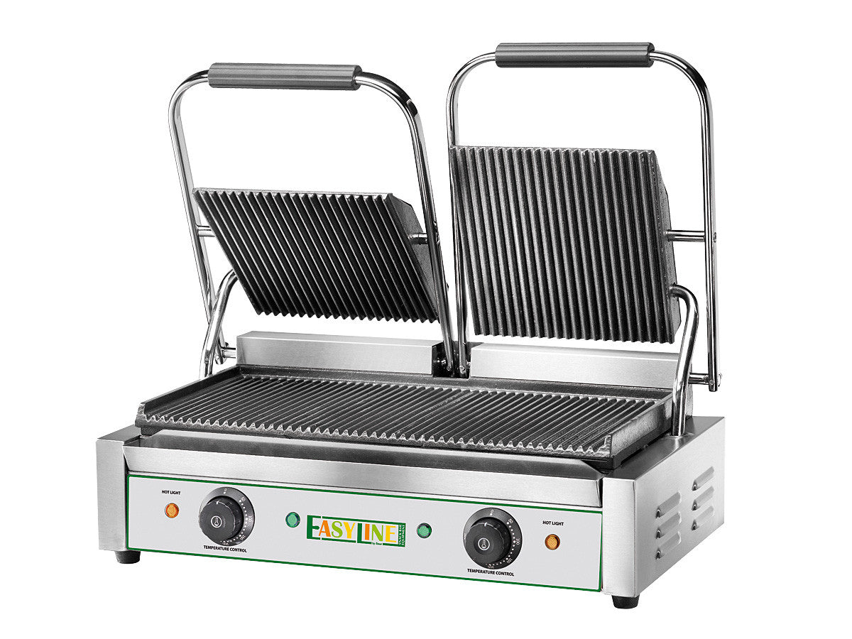 Kontaktgrill 570 x 305 x 210 / 500 - Doppel-Grill - Edelstahl - Guss-Kochplatte - Made in Italy