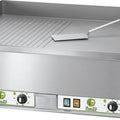 Elektro-Grillplatte Tischgerät - 2 Heizzonen 50-300°C - 400V / 6kW - 665x570x300mm - Glatte Grillplatte - sandgestrahlte Stahlplatte