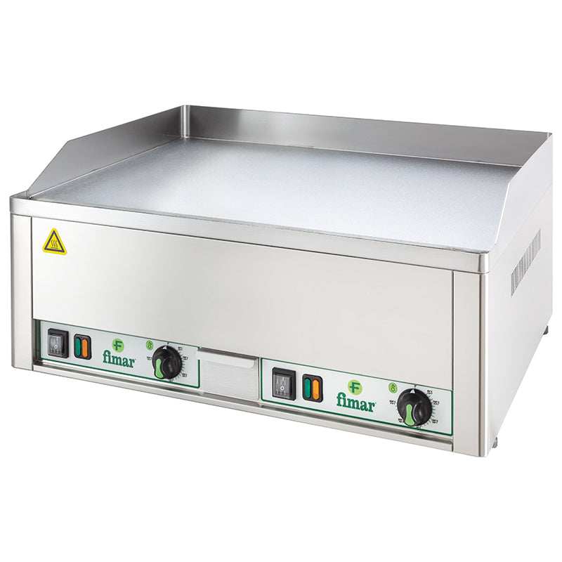 Elektro-Grillplatte Tischgerät - 2 Heizzonen 50-300°C - 400V / 6kW - 665x570x300mm - Glatte Grillplatte - verchromter Stahl