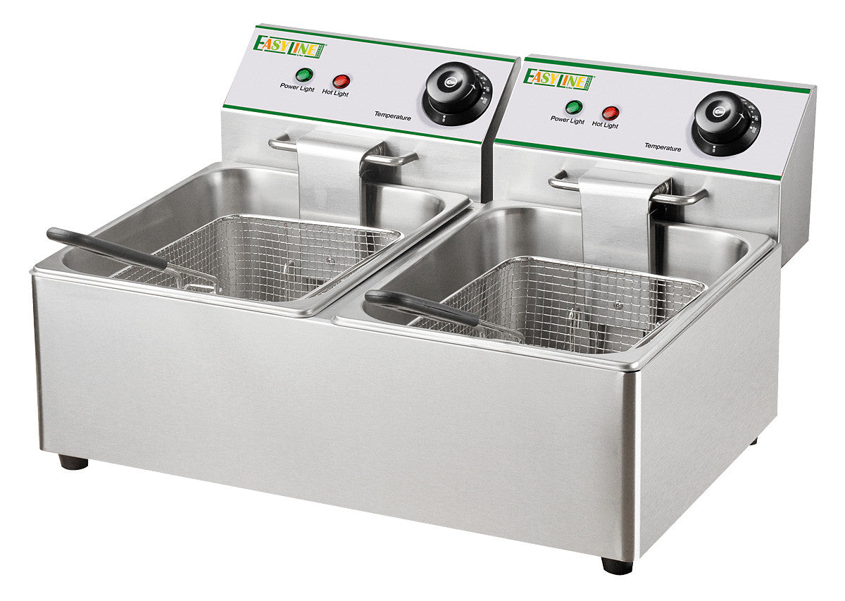 Doppel-Tischfriteuse 8+8 Liter - Profi-Ausführung - Edelstahl