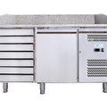 Pizzatisch - 1 Tür und 7 Schubladen - Granitarbeitsplatte - 210 Liter - Umluft - Edelstahl