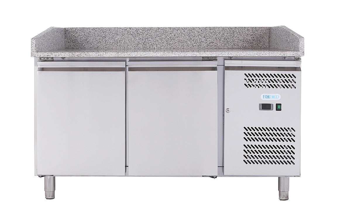 Pizzatisch - 2 Türen - Granitarbeitsplatte - 390 Liter - Umluft - Edelstahl