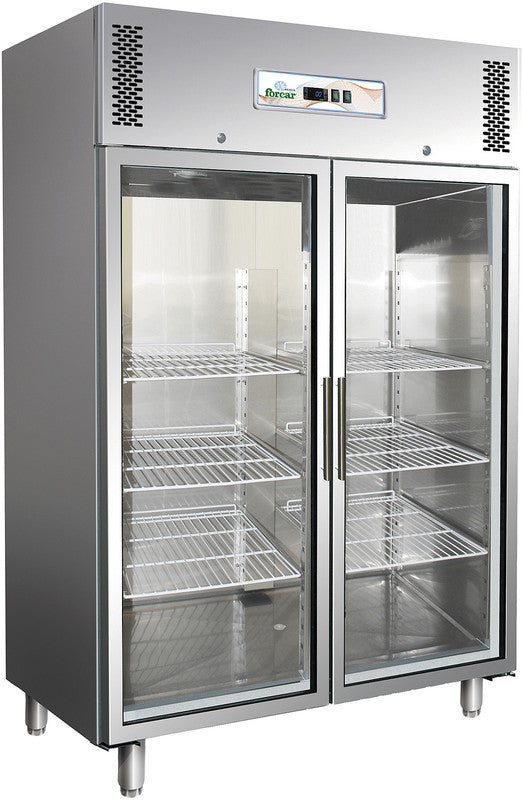 Kühlschrank mit 2 Glastüren - 1325 Liter - Edelstahl AISI304