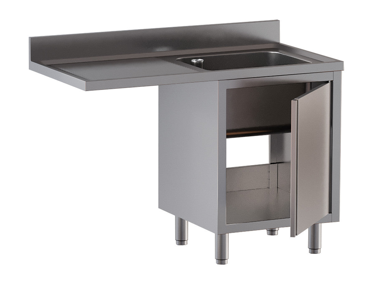 Spülcenter geschlossen mit Flügeltüren Spülbecken links - 1200 x 700 x 850 mm - Edelstahl