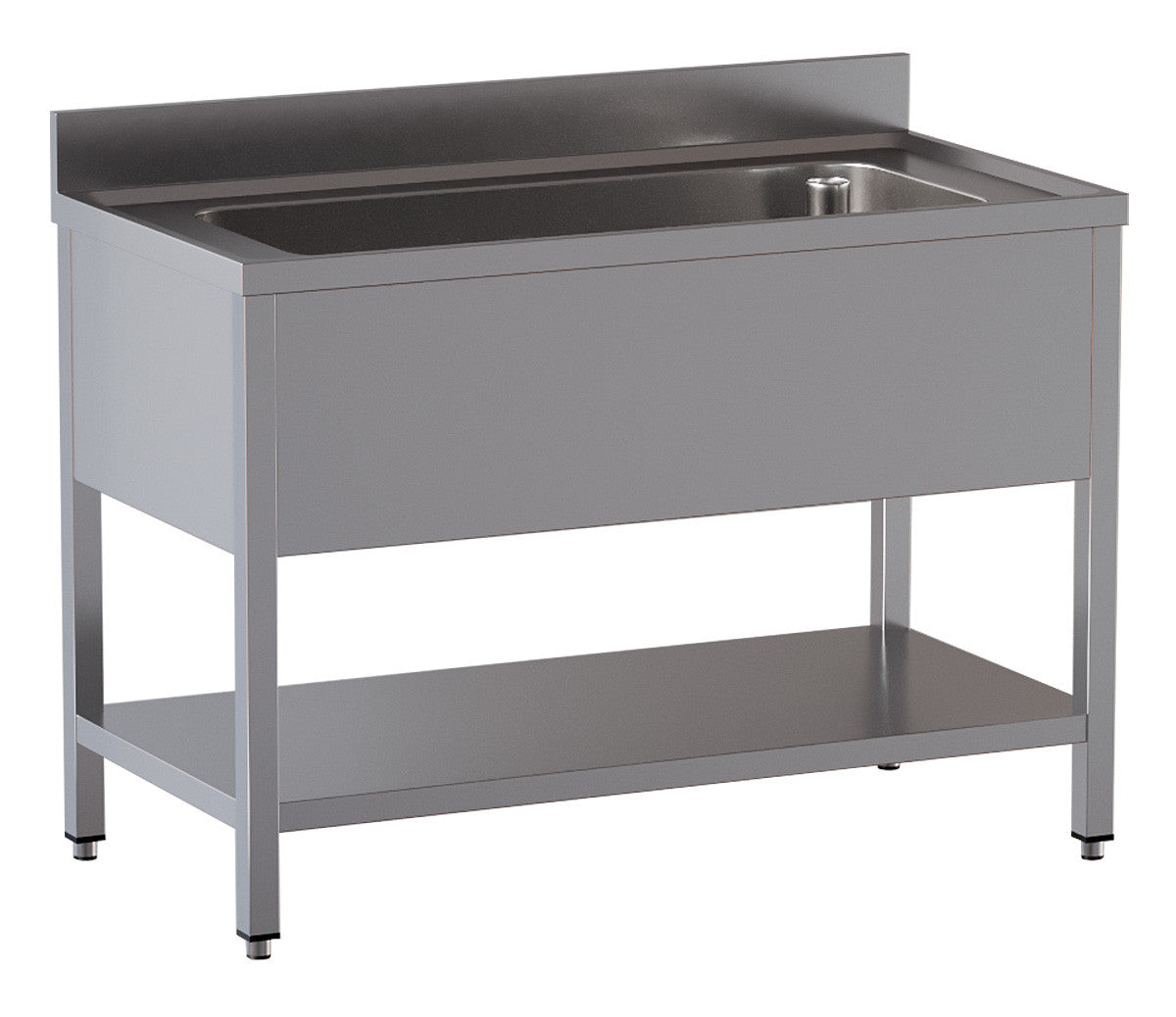 Großbecken-Spültisch mit Ablageboden - 1400 x 700 x 850 mm - Edelstahl