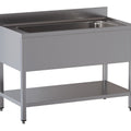 Großbecken-Spültisch mit Ablageboden - 1000 x 700 x 850 mm - Edelstahl