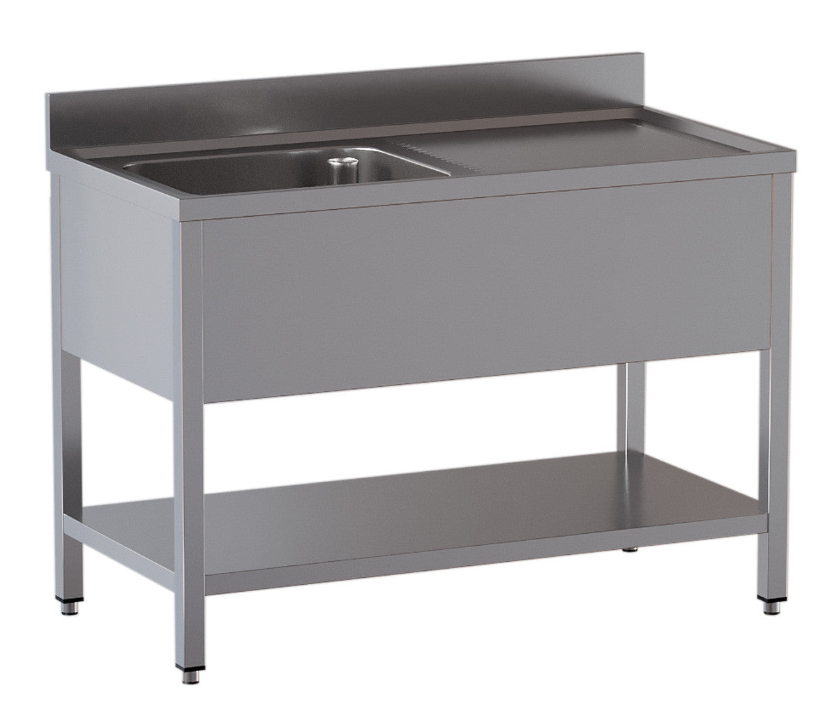 Spültisch mit Becken links und Ablageboden - 1600 x 700 x 850 mm - Edelstahl