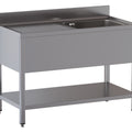 Spültisch mit Becken rechts und Ablageboden - 1600 x 700 x 850 mm - Edelstahl