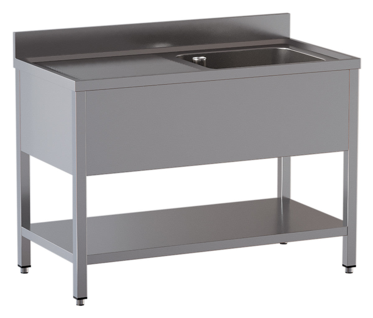 Spültisch mit Becken rechts und Ablageboden - 1200 x 700 x 850 mm - Edelstahl