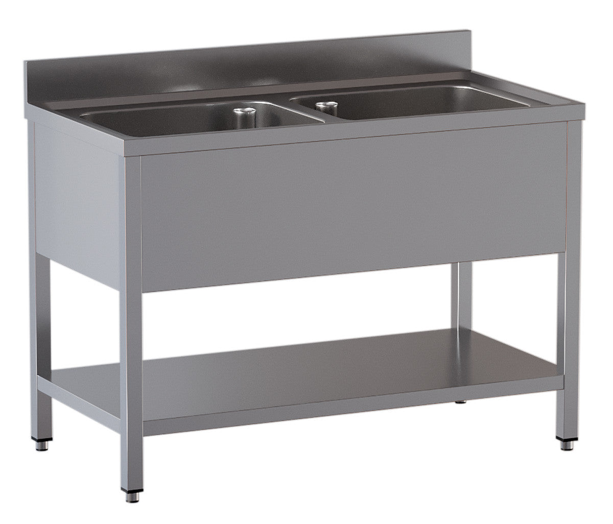 Spültisch mit 2 Becken und Ablageboden - 1000 x 700 x 850 mm - Edelstahl