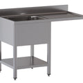 Spülcenter offen mit Becken links ve Abtropffläche rechts - 1200 x 700 x 850 mm - Edelstahl