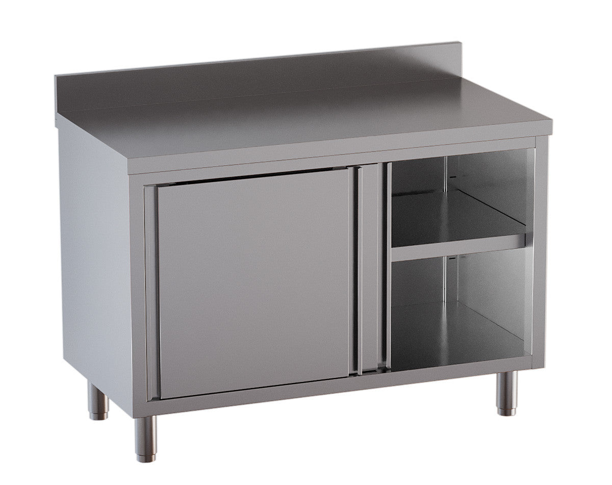 Arbeitsschrank mit Schiebetüren und Aufkantung - 1000 x 700 x 850 mm - Edelstahl