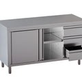 Arbeitsschrank mit Schiebetüren und Schubladen rechts - 2000 x 700 x 850 mm - Edelstahl