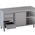 Arbeitsschrank mit Schiebetüren ve Schubladen links - 2000 x 700 x 850 mm - Edelstahl