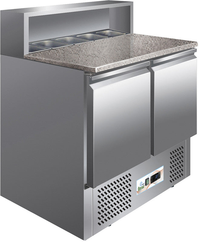 Pizzatisch - 2 Türen - Granitarbeitsplatte - 288 Liter - Statisch - Edelstahl