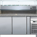 Pizzatisch - 2 Türen - Granitarbeitsplatte - 390 Liter - Umluft - Edelstahl AISI304 - Mit VRX Aufsatzvitrine 1/3