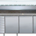 Pizzatisch - 2 Türen und 7 Schubladen - Granitarbeitsplatte - 390 Liter - Umluft - Edelstahl AISI304