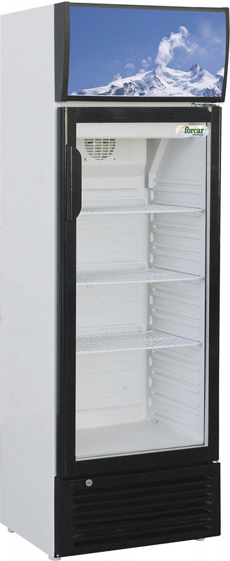 Getränkekühlschrank - 171 Liter - 1-türig - Weiss lackiert - Glastür - mit Werbetafel