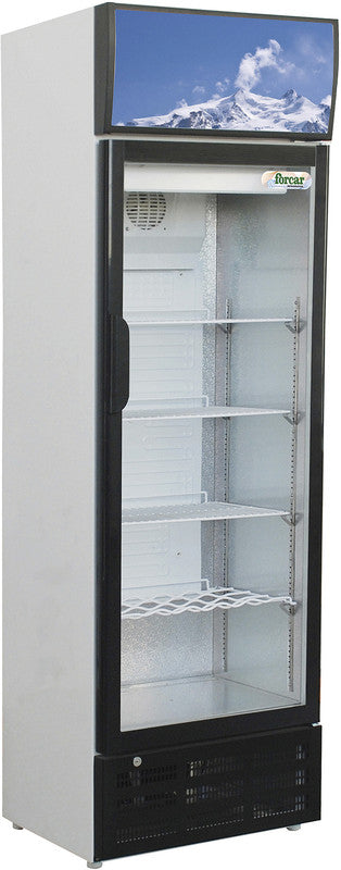 Getränkekühlschrank - 290 Liter - 1-türig - Weiss lackiert - Glastür - mit Werbetafel