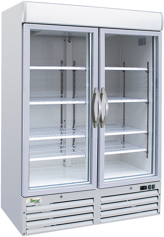 Tiefkühlschrank mit Werbetafel - 1078 Liter - 2-türig - Weiss lackiert - Glastüren