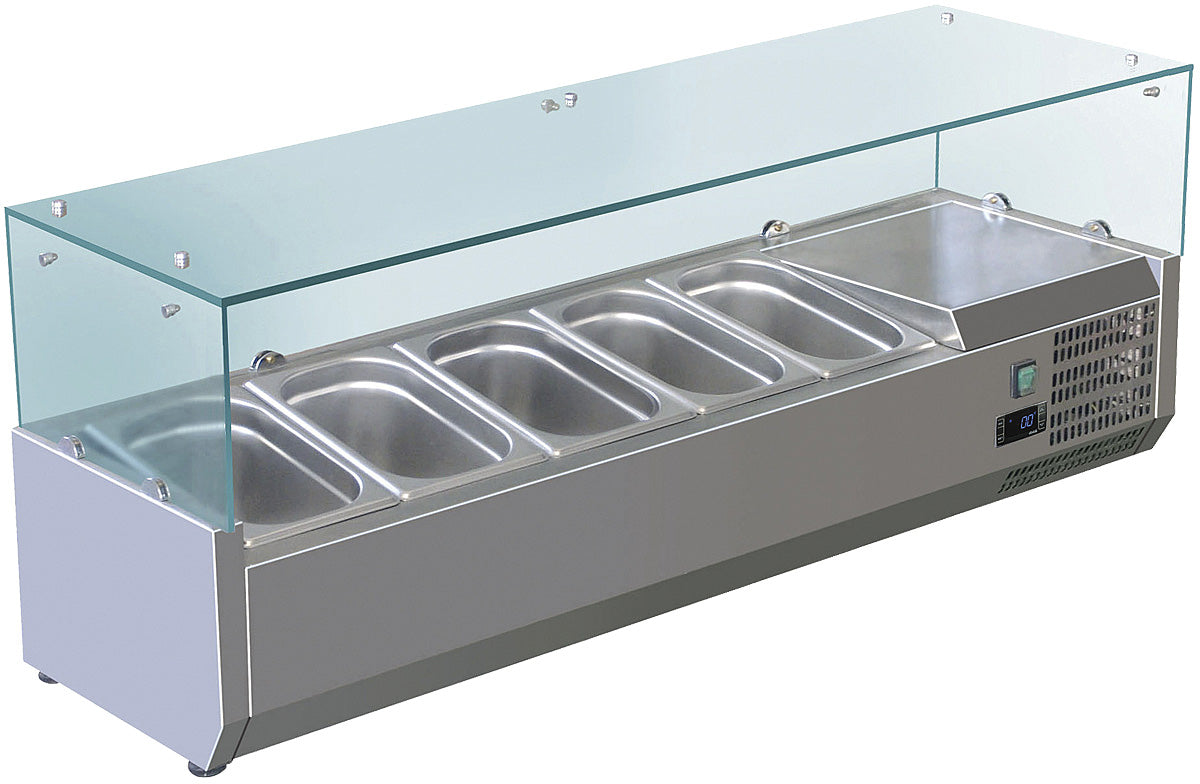 Aufsatzvitrine GN1/3 - 3 x GN1/3 und 1 x GN1/2 Kapazität - Statisch - Edelstahl